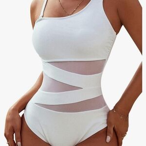 Elegant White One-Shoulder Swim One Piece